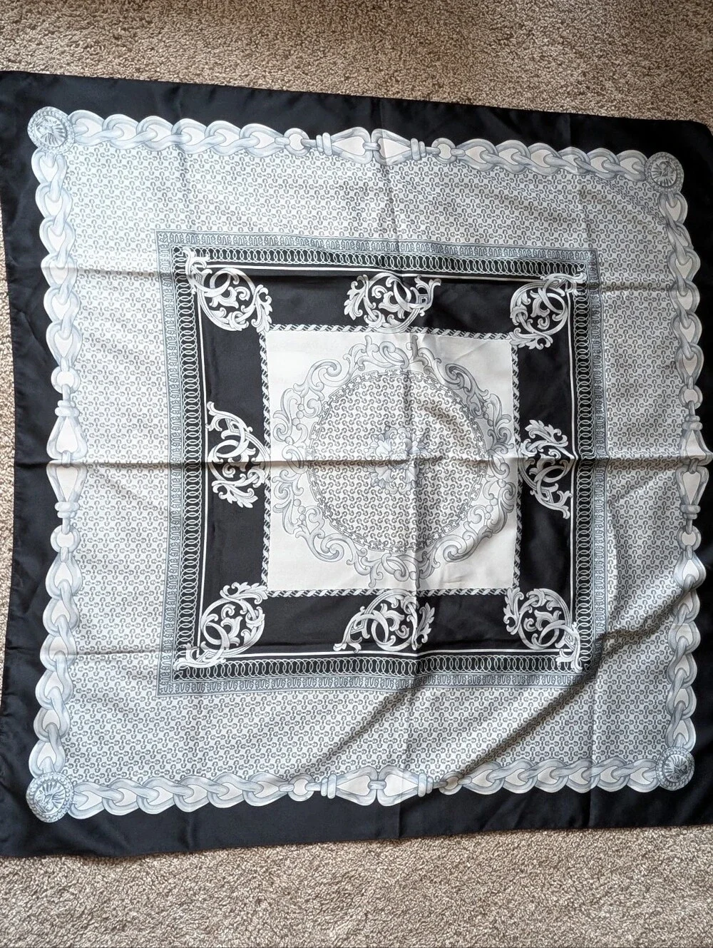 Elegant Black and White Decorative Square Scarf